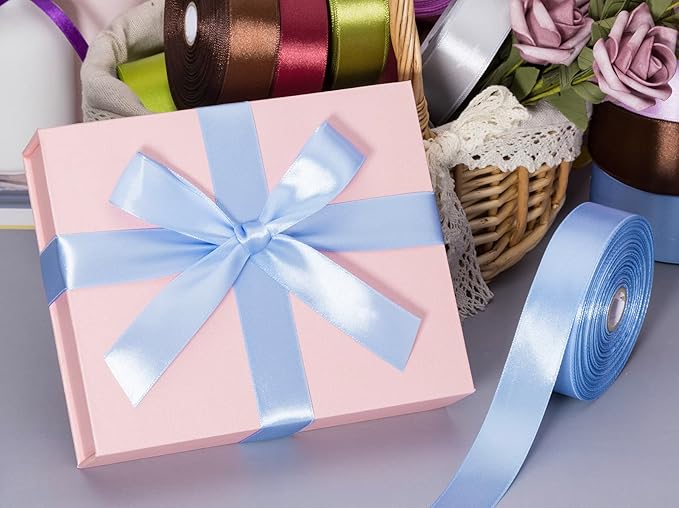 YASEO 1 Inch Sky Blue Solid Satin Ribbon, 50 Yards Craft Fabric Ribbon for Gift Wrapping Floral Bouquets Wedding Party Decoration