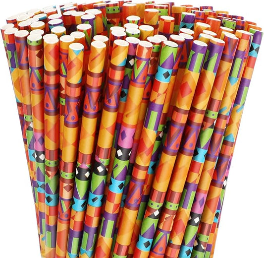 JarThenaAMCS 200Pcs Mexican Fiesta Paper Straws Mexico Cactus Drinking Straws Cinco de Mayo Colorful Stripe Flag Disposable Straw for Taco Wedding Supplies