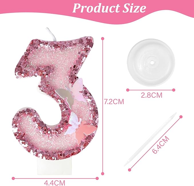 30Th Birthday Candles，Glitter Butterfly Cake Toppers Pink Sequins Wedding Numeral Cupcake Decorations，Suitable for Girl and Boy Wedding Cakes, Party Celebrations, Birthday Decorations (30)
