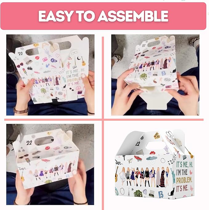 Echoglimmer 24 PCS Taylor Party Favors Boxes Goodie Bags | Popular Music Goodies Boxes with Handles | Birthday Party Favors | Music Singer Taylor Themed Favors