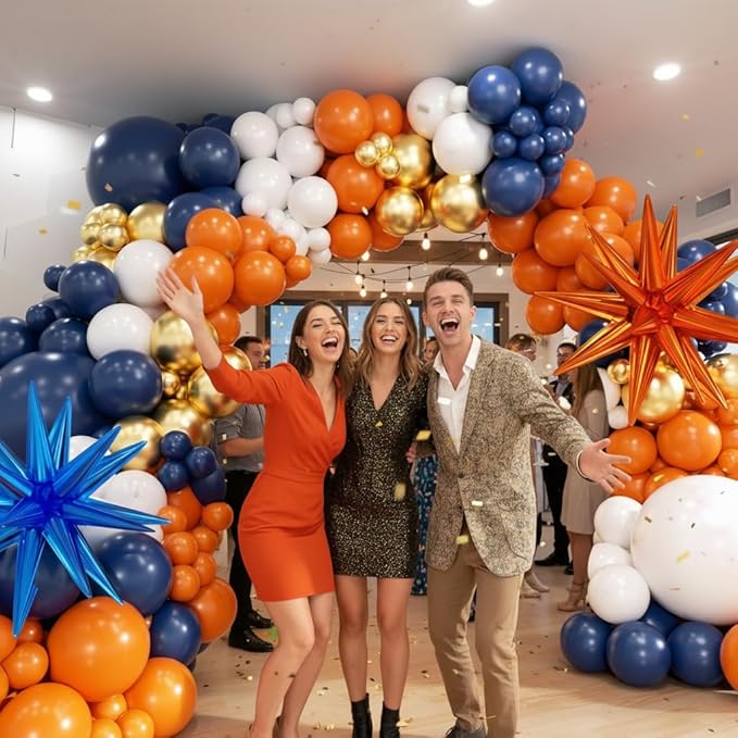Blue and Orange Gold Balloon Arch Kit, Navy Blue Orange Metallic Gold White Balloon Garland kit, Different Size Balloons for Girl Birthday Anniversary Baby Shower Graduation Party Decorations