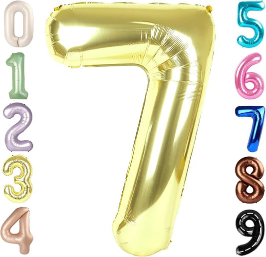 40 Inch Number 7 Balloon, 6 7 Birthday Decorations, Light Gold Seven Birthday Decor, 7 17 27 70 Year Old Balloon Number for Engagement, Wedding, Graduations