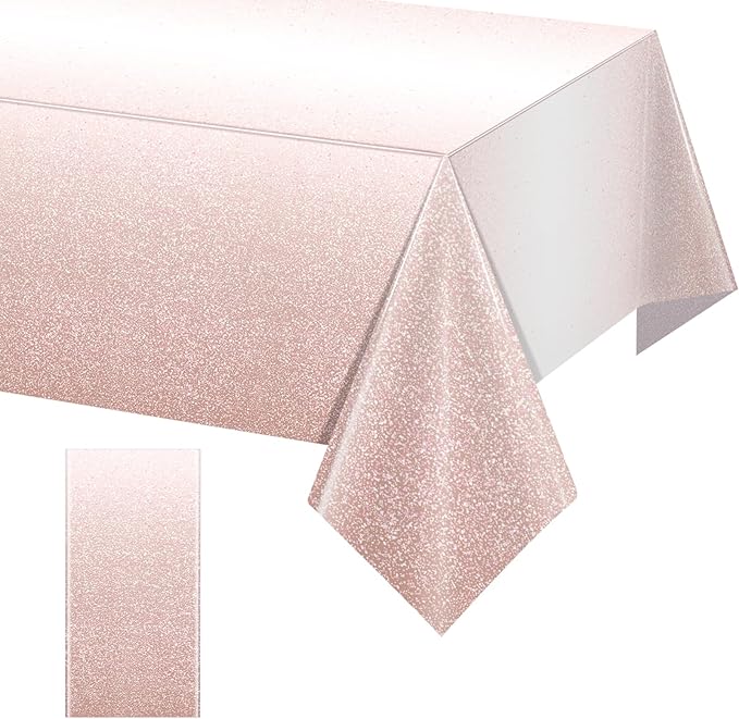 1 Pack Ombre Rose Gold Plastic Tablecloth for Parties, Gradient Pastel Rose Gold Disposable Tablecloths for Rectangle Tables, Light Pink Sprinkle Table Cover for Wedding Birthday Party, 54 x 108 Inch