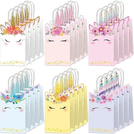 ZOIIWA 24Pcs Unicorn Party Favor Bags Rainbow Themed Treat Bags Pastel Unicorn Candy Goodie Bag Princess Paper Gift Bag with Handle Decorations for Birthday Baby Shower Wedding Party Decor Supplies