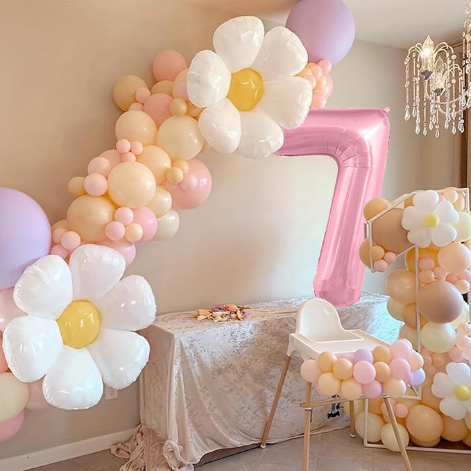 Pastel Pink 7 Balloons, 40 Inch Large Light Pink Foil Number Balloons 0-10, Self-Sealing 7th Birthday Balloon for Girls Women Anniversary Baby Shower Princess Party Decorations Supplies