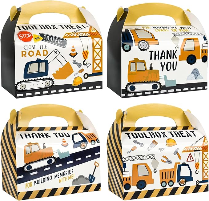 DjinnGlory 36 Pack Cute Construction Party Favor Treat Boxes, Small Gable Boxes for Kids Parties Giveaways and Small Business 6.18x3.58x3.39 Inches