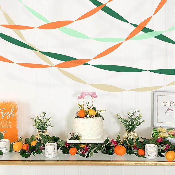 8 Rolls Crepe Paper Streamers, Green and Orange Streamers Party Decorations for Fall Little Cutie Baby Shower Bridal Shower Wedding Birthday Fruit Party