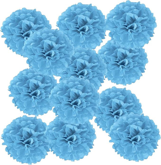 PATIKIL 8inch Tissue Paper Pom Poms, 12PCS Pom Poms Paper Flowers Ball Tissue Paper Flowers for Wedding Bridal Shower Birthday Bachelorette Party Backdrop Decoration, Blue