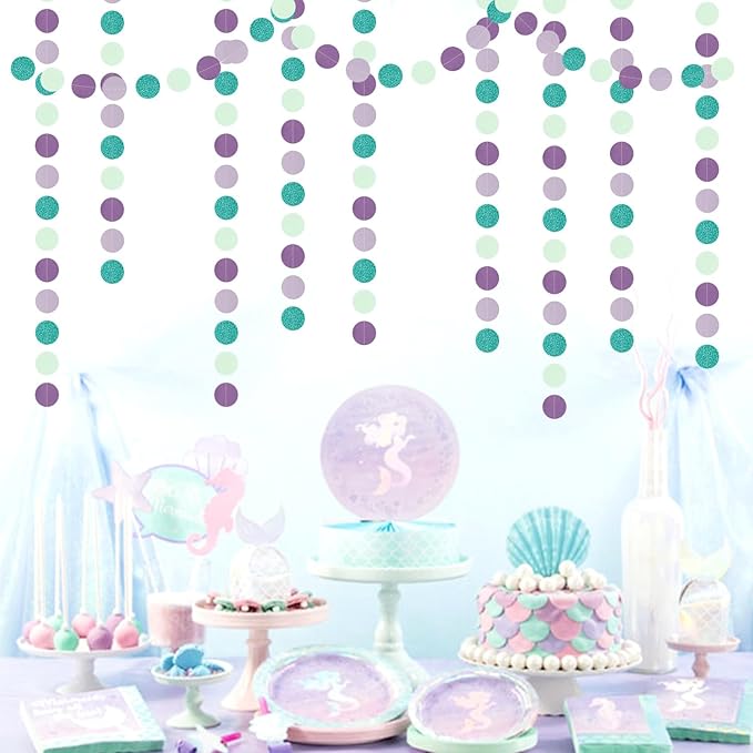 Mermaid Birthday Teal-Purple Party-Decorations Garland-Streamers - 52Ft Turquois Mint Girl Baby Shower Hanging Banner,Under The Sea Classroom Paper Backdrop Decor Huglony
