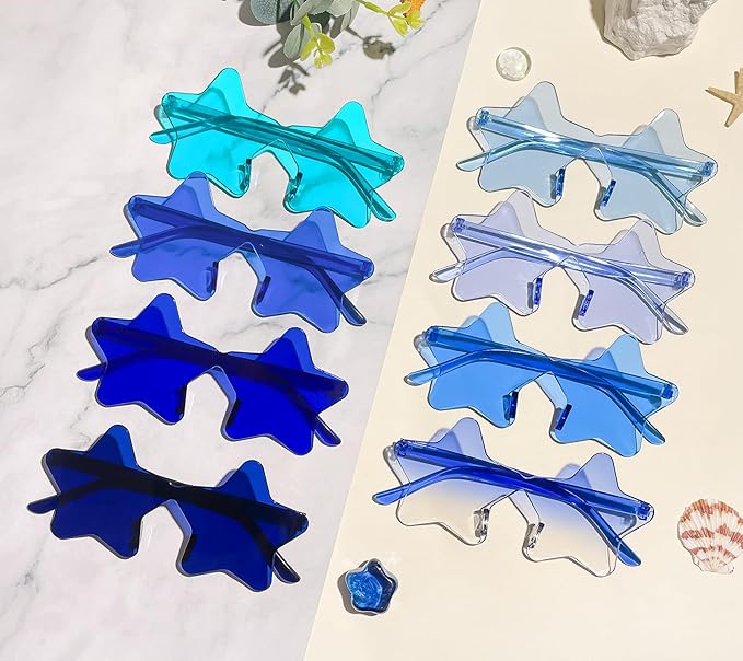 SUNOVELTIES 16/48 Star Rimless Sunglasses Irregular One Piece Colored Party Glasses Transparent Fun sunglasses for Teen Adult