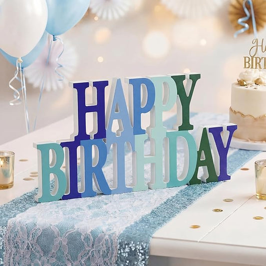 Novabright Happy Birthday Sign Centerpieces for Table Birthday Party Decorations for Women Bday Birthdays Themed Celebration Party Supplies(Blue and Green,Glitter)