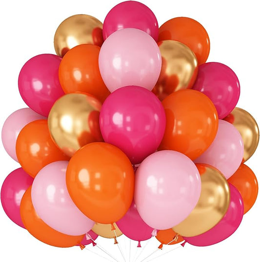 Hot Pink and Orange Gold Balloons 12inch 60pcs Light Pink Metallic Gold Helium Latex Balloon for Arch Birthday Tropical Fiesta Summer Party Decorations Boho Baby Shower Graduations