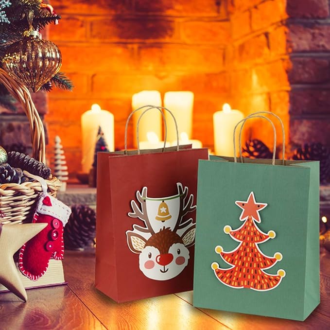BagDream Small Gift Bags 25Pcs 5.25x3x8 Red Paper Bags with Handles, Kraft Paper Sacks for Small Gifts, Birthday, Wedding Party Favor, Christmas Valentine‘s Day