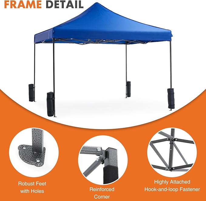 OLIXIS 10x10 Ft Pop Up Canopy Tent, Waterproof Outdoor Canopy, Portable Instant Shade Shelter with Sandbags for Beach, Backyard, Parties, Camping and Commercial Events, Classic Blue