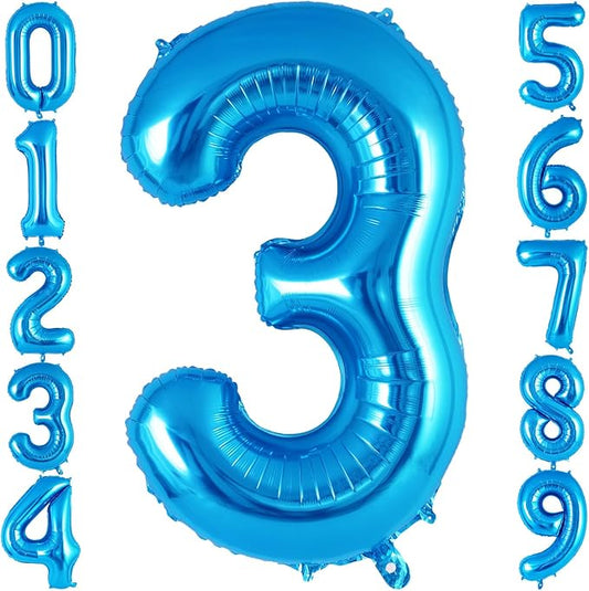 Blue Number 3 Balloon 40 Inch, Big Large Foil Helium Number Balloons, Jumbo Giant Mylar Number 3 Balloons for 3 Third Birthday Party Decorations Supplies Anniversary Celebration