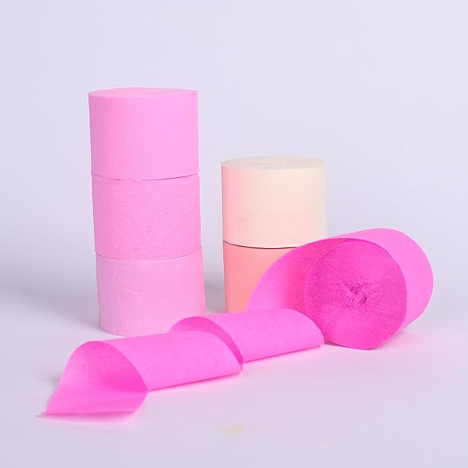 Crepe Paper Streamers 6 Rolls 492ft, Pack of Pink Theme Party Streamers for Party Decorations, Birthday, Wedding, Baby Shower, Graduation, Christmas