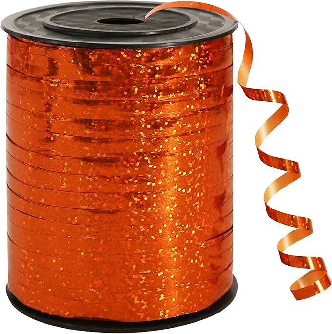 BEISHIDA 500 Yards Orange Ribbon Crimped Curling, Balloon String Shiny Metallic Roll for Gift Wrapping Ribbon Birthday Halloween Fall Harvest Retirement Party Decorations