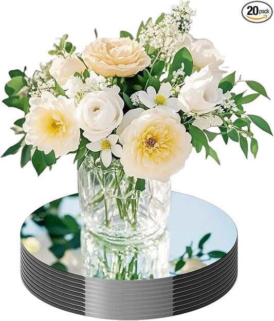 20 Pack Round Mirror Centerpieces for Tables, No Glass AcrylicCircle Mirror Table Centerpieces Mirror Tray Candle Plates for Wedding Table DecorationChristmas Home Decor (6inch)