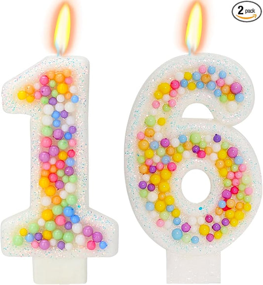 16th Birthday Candle for Cake, Colorful Macaron Numeral Candles for Boys/Girls, Theme Birthday Party Cake Decorations, Cake Topper for Birthday Party Supplies (Number 16)