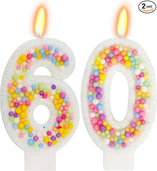 60th Birthday Candle for Cake, Colorful Macaron Numeral Candles for Women/Girl, Theme Birthday Party Cake Decorations, Cake Topper for Birthday Party Supplies (Number 60)