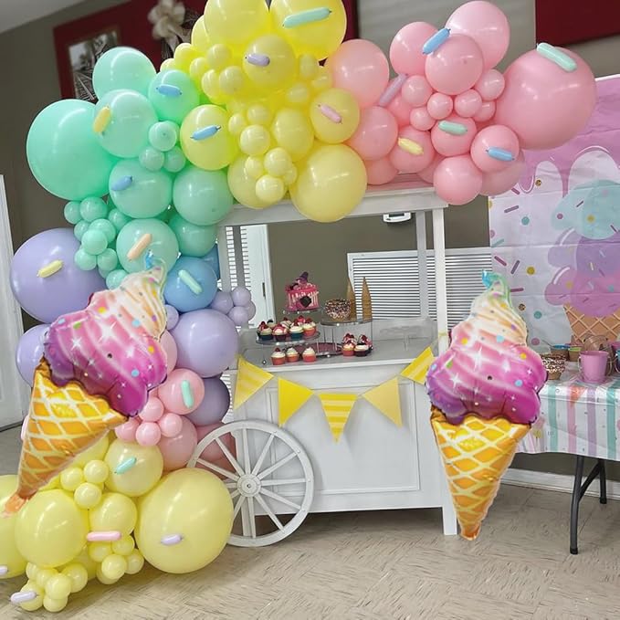 Pastel Balloon Garland Arch Kit, 142pcs Pastel Balloons Macaron Rainbow Balloons Ice Cream Foil Party Balloons for Birthday Ice Cream Theme Party Decorations