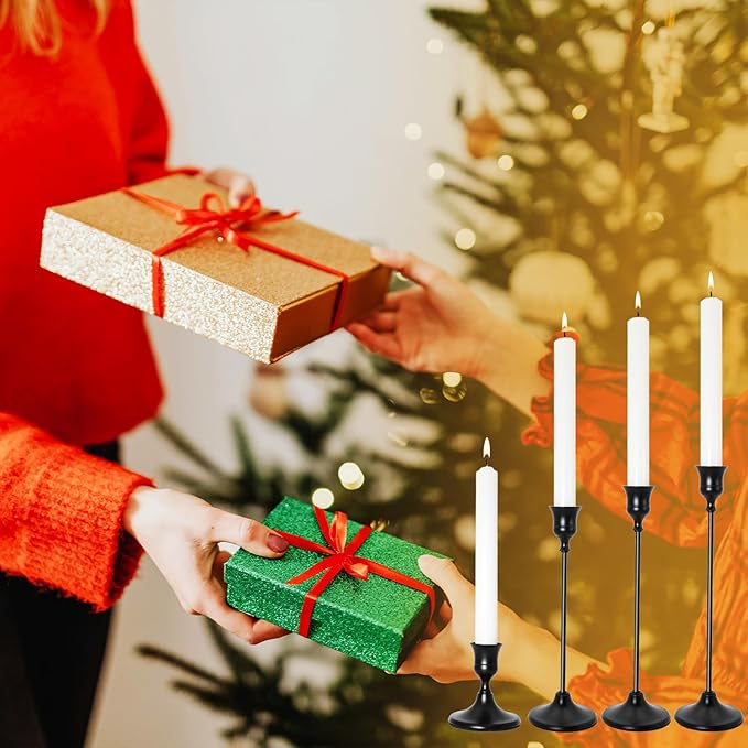 Candlestick Holders, Black Metal Taper Candle Holder, Vintage Candle Holders for Pillar Candles, Table Mantel Wedding Festive Decor Party Party Decor Christmas Decorations,Set of 4