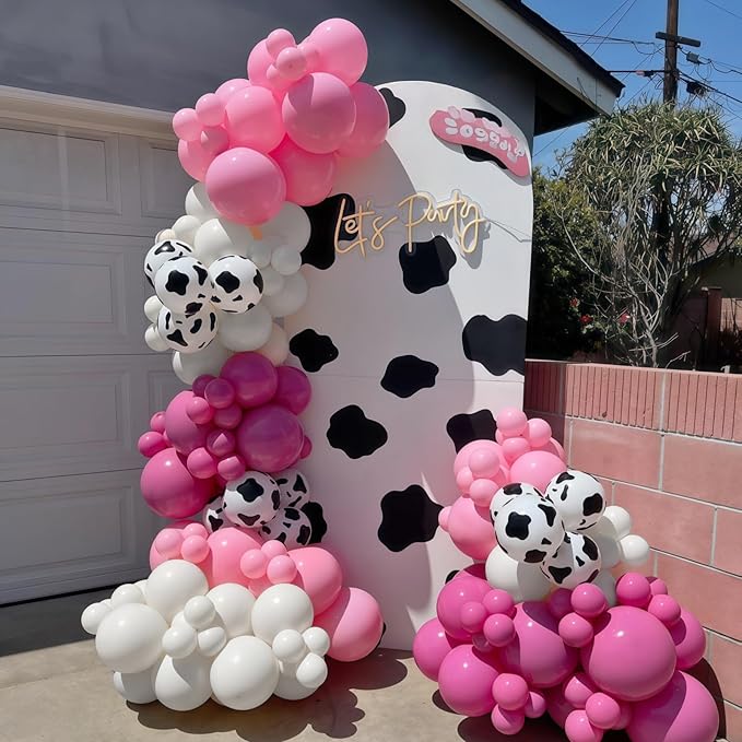 Cowgirl Balloons, 12 Inch Hot Pink Pastel Pink White Cow Print Balloon with Confetti Latex Balloon for Cowgirl Bridal Shower Bachelorette Party Decor Farm Birthday Rodeo Party Decorations Supplies