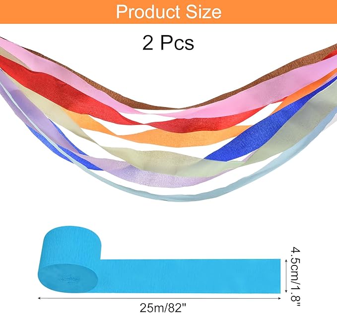 Crepe Paper Roll, Sky Blue Crepe Paper Streamers Sheets, [for Party Streamer Decorations, Birthday Party] - 1.8 Inch x 82 ft / 2 Roll