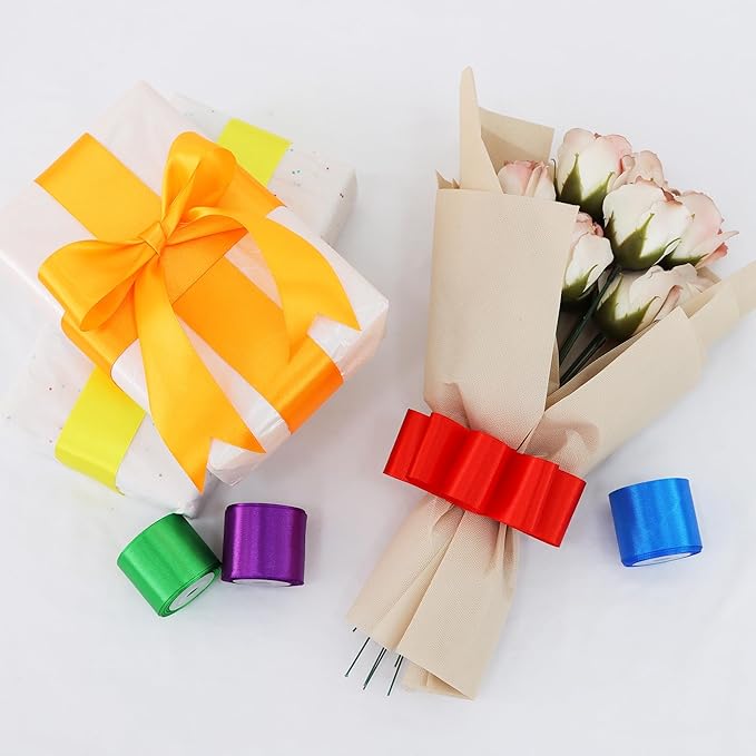 TONIFUL 1-1/2 Inch Rainbow Satin Ribbon 6 Rolls 60 Yards Assorted Ribbons for Gift Wrapping Craft Hair Bows Flower Bouquet Baby Shower Graduation Leis Birthday Christmas Wedding Party Decor(10Yd/Roll)