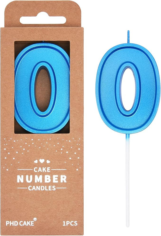 PHD CAKE 2.76 Inch Luxe Blue 0 Number Birthday Candles, Blue Number Candles, Cake Number Candles, Party Celebration