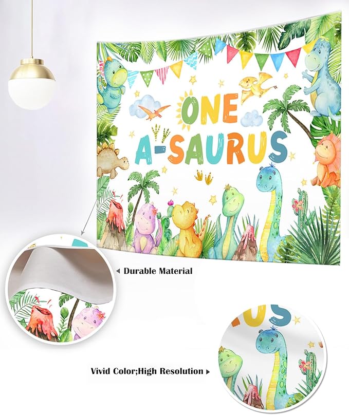 Mocsicka One a Saurus Birthday Backdrop Dinosaur 1st Birthday Decorations Banner for Boys One Year Party Photography Background Party Supplies