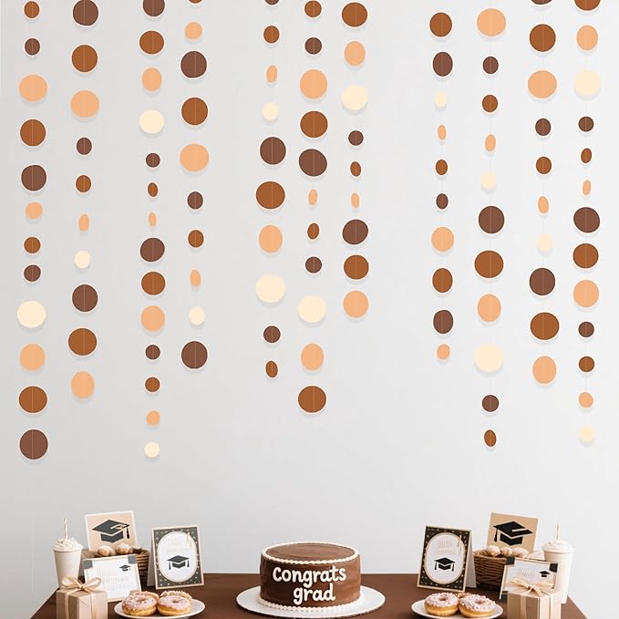 Ombre Brown Party Decorations Polka Dots Garlands Cream Tan Brown Boho Hanging Paper Circle Dots Streamer for Neutral Rustic Cowboy Western Teddy Bear Birthday Baby Shower Wedding Woodland Party Decor