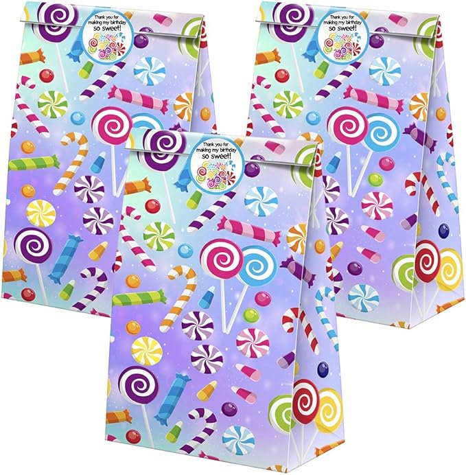 Candyland Goodie Bags-24 Pcs Candy Party Favors Bags with Stickers, Candy land Goody Gift Treat Bags Candyland Themed Birthday Party Supplies