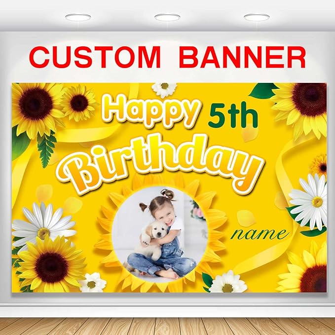 Custom Sunflower Happy Birthday Party Decorations Supplies Personalized Sunflower Birthday Backdrop Banner(6x9ft)