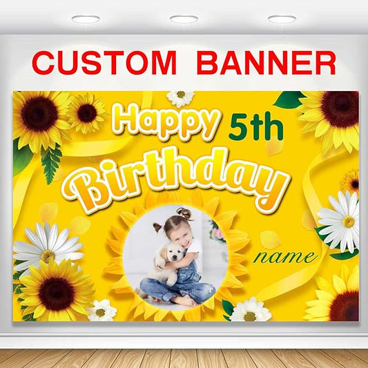 Custom Sunflower Happy Birthday Party Decorations Supplies Personalized Sunflower Birthday Backdrop Banner(4x6ft)