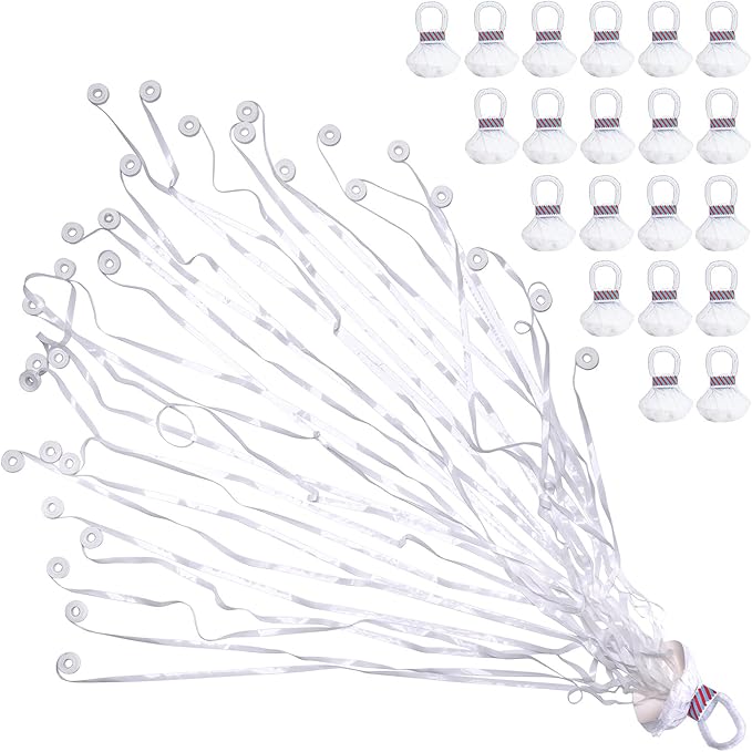 Confetti Poppers, 20 Pack Plastic No Mess Streamers, Party Poppers for Birthday,Wedding,Celebrations,Graduation Party (White, 20 Pack)