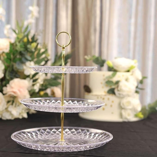 Efavormart 12" Sunflower Cut 3-Tiered Cupcake Stand, Dessert Holder - Clear Plastic