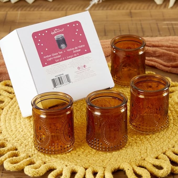 Amber Tea Light Holder - 24pcs - Vintage Glass Tealight Candle Holders by Kate Aspen, Home Décor Table Decoration Favors Gifts for Wedding, Bachelorette, Bridal Shower & Baby Shower Party