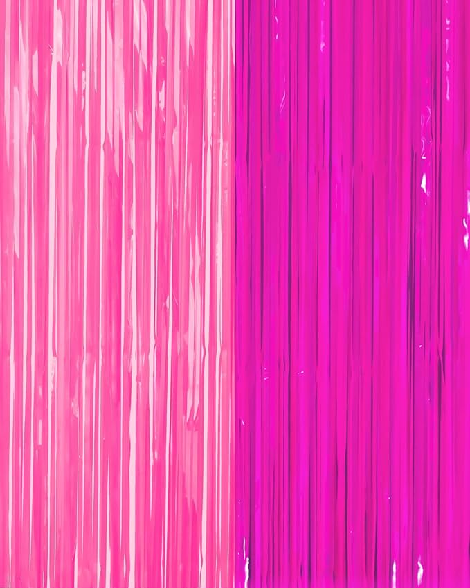 xo, Fetti Party Decorations Black Light Neon Pink Fringe Curtain - Set of 2 | Groovy Rave Bachelorette Party Supplies, Preppy Birthday Decor, Y2k Photo Booth, Baby Shower Backdrop