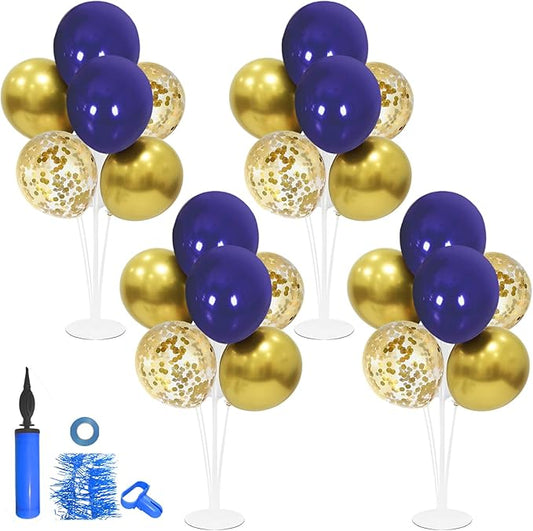 ZJDHPTY 4 Set Blue Gold Balloon Stand Balloon Centerpieces Table Decorations for Birthday Wedding Anniversary Retirement New Years Graduation Decorations Class of 2026