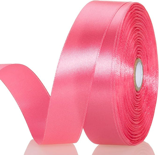 YASEO 1 Inch Brink Pink Solid Satin Ribbon, 50 Yards Craft Fabric Ribbon for Gift Wrapping Floral Bouquets Wedding Party Decoration