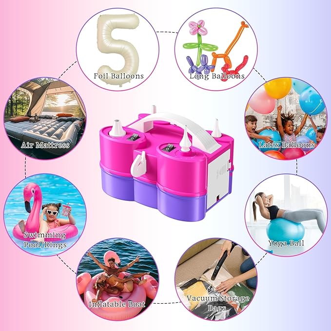 Electric Balloon Pump,Electric Air Pump for Inflatables,Portable Dual Nozzle Pump with Tying Tool,Balloon Blower Machine,Balloon Inflator for Birthday Party Decorations