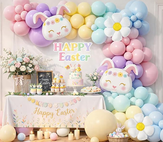 Pastel Easter Balloon Arch Garland Kit 158pcs Spring Bunny Daisy Garden Baby Shower Girls Birthday Egg Hunt Party Decorations (Pastel)