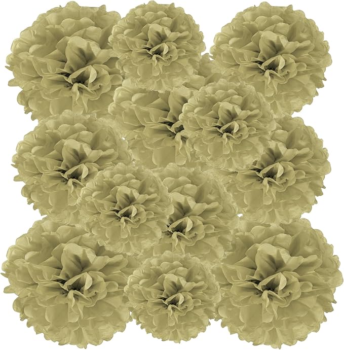 PATIKIL 8" 10" 12" Tissue Paper Pom Poms, 12PCS Pom Poms Paper Flowers Ball Tissue Paper Flowers for Wedding Bridal Shower Birthday Bachelorette Party Backdrop Decoration, Gold