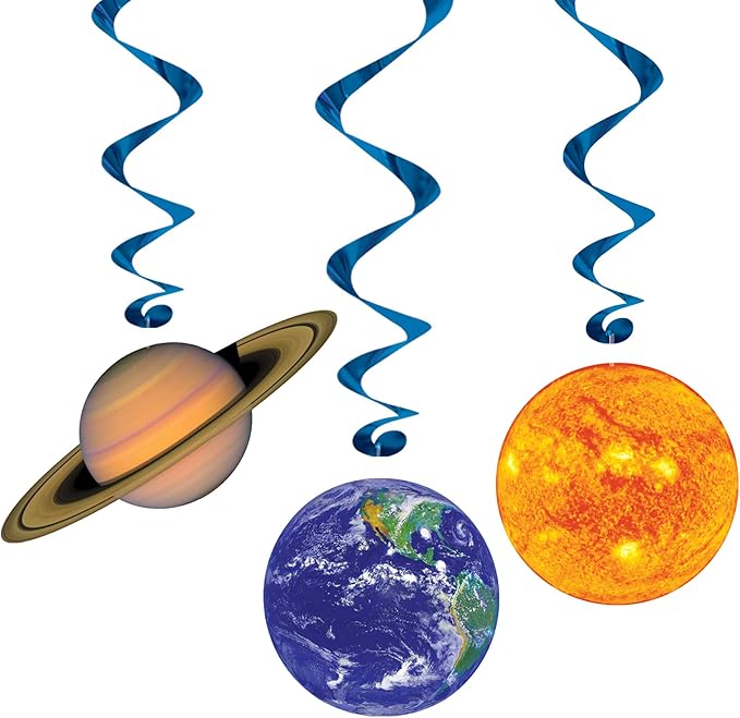 Beistle 10 Piece Solar System Whirls Outer Space Hanging Swirls Educational Classroom Planets Decorations, One Size fits Most, Multicolored