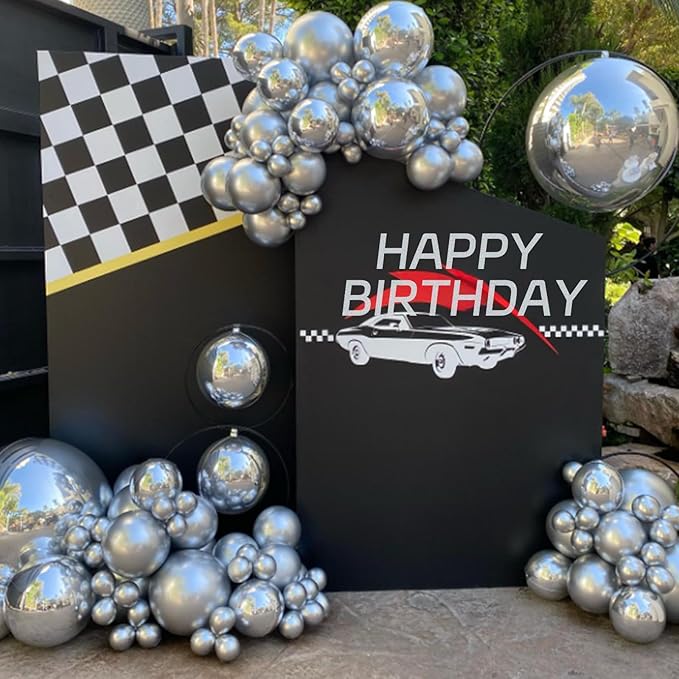 Awenztech 120pcs Metallic Silver Balloon Arch Kit, 18 12 10 5 inch Chrome Silver Latex Balloons Different Sizes Balloon Garland for Wedding Baby Shower Disco Birthday Party Decorations