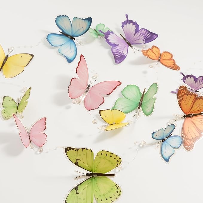 Cheerland Butterfly Garland Garden Party Decorations Pastel Floral Banner Butterflies Streamers Beads for Birthday Decoration Baby Shower Picnic Bridal Shower Spring Banner Tea Backdrop Hanging Decor