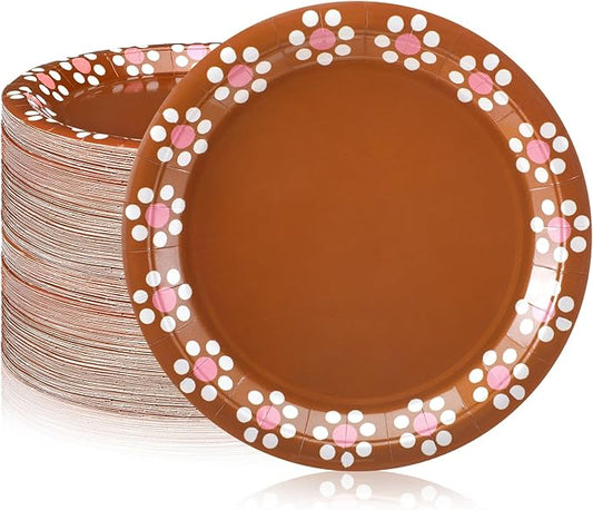AmazingSpark 100 Pcs 9 Inch Pink Cielito Lindo Party Plates Mexican Paper Plates Disposable Platos De Barro Mexicanos Talavera Clay Dishes for Baby Shower Birthday Wedding Decoration Supplies