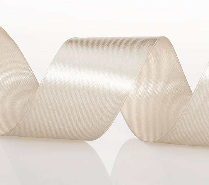 YASEO 1 1/2 Inch Linen Beige Solid Satin Ribbon, 50 Yards Craft Fabric Ribbon for Gift Wrapping Floral Bouquets Wedding Party Decoration