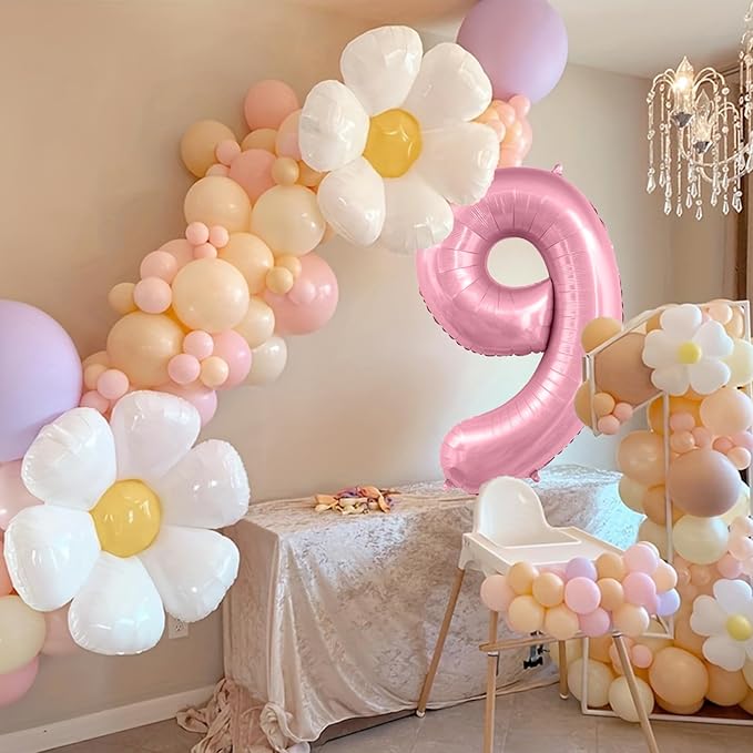 Pastel Pink 9 Balloons, 40 Inch Large Light Pink Foil Number Balloons 0-10, Self-Sealing 9th Birthday Balloon for Girls Women Anniversary Baby Shower Princess Party Decorations Supplies
